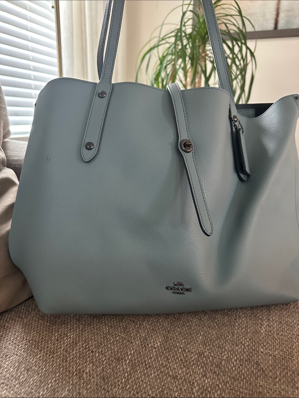 Coach Light Blue Leather Tote Bag